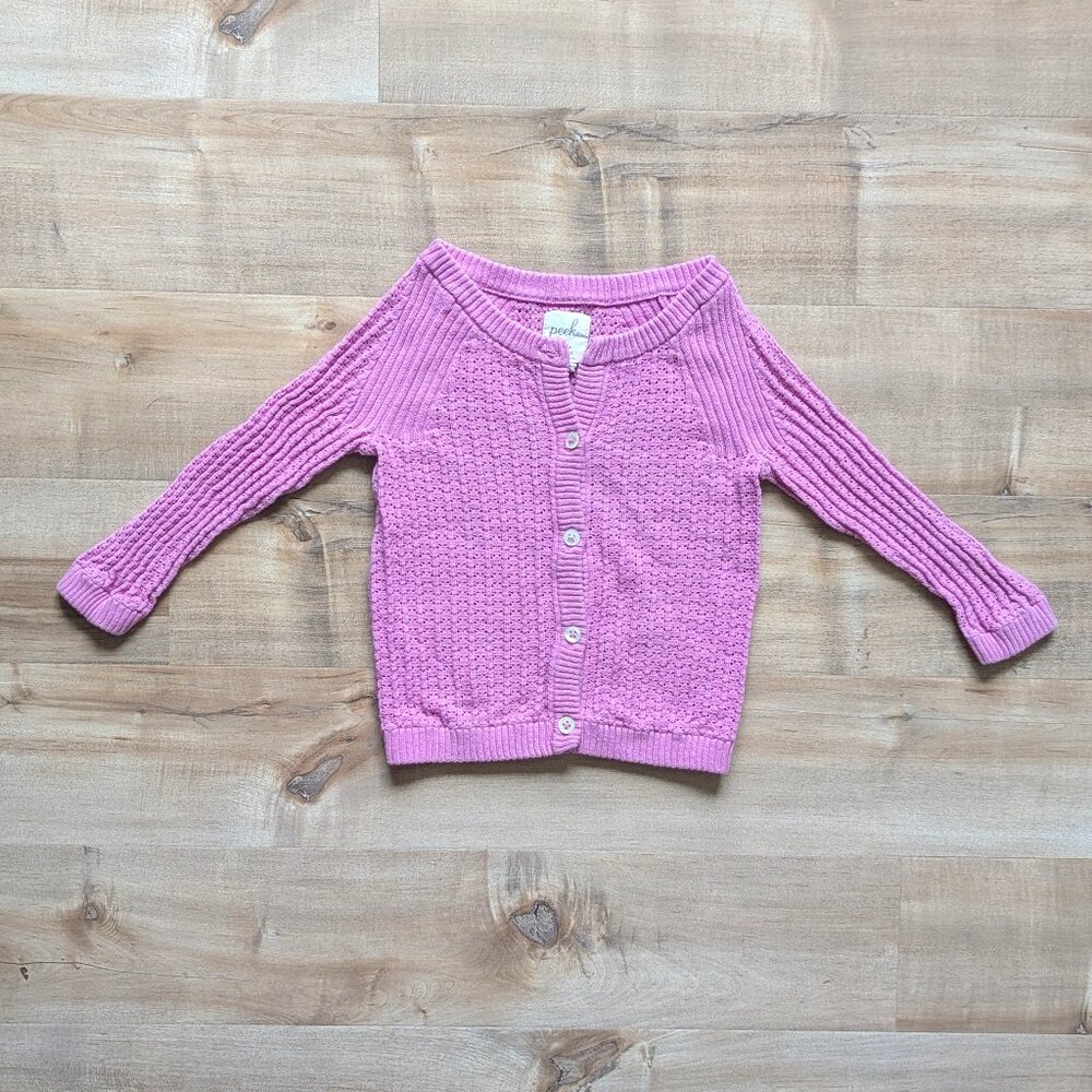 Peek Little Peanut Pink Pointelle Button Up Cardigan - Size 18-24M - Picture 2 of 6